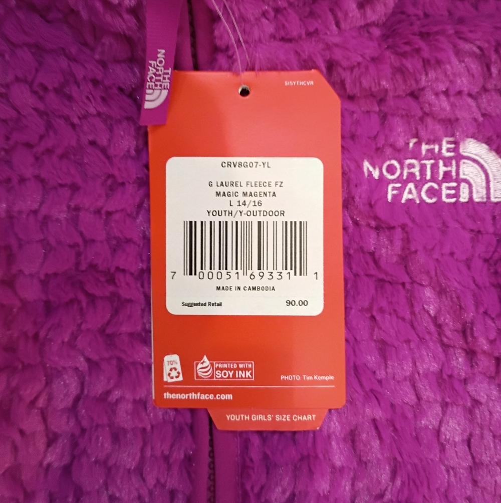 NWT The North Face Girls Magenta Laurel Full Zip Fleece Jacket S 7/8 & L 14/16 - Picture 3 of 3